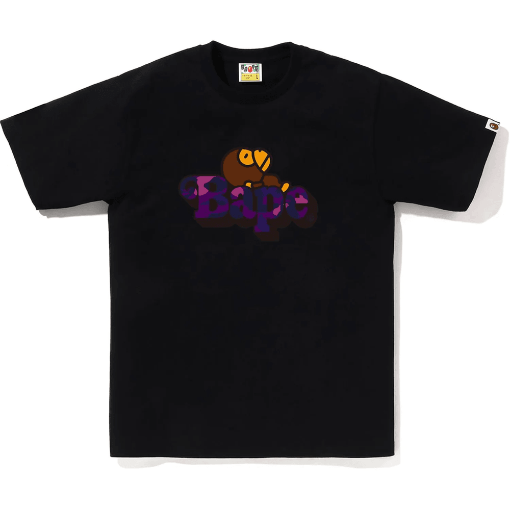 T-shirt Bape Pour Homme Couleur Camouflage Milo Noir X Violet