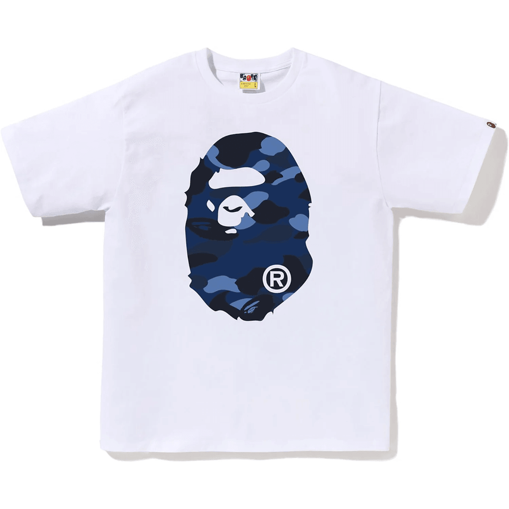 Bape COLOR CAMO BIG APE HEAD TEE MENS White X Navy
