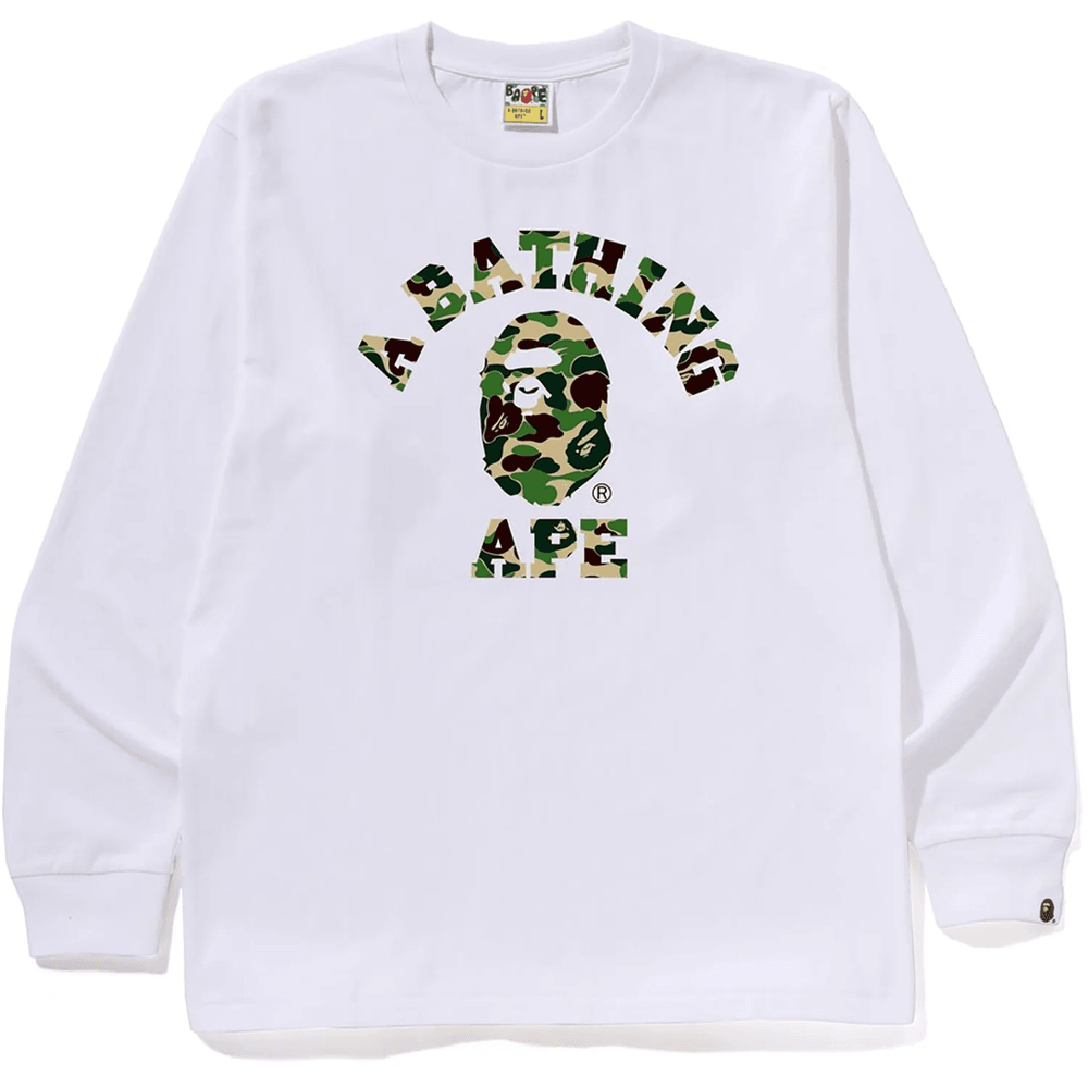 Bape ABC CAMO COLLEGE LS TEE MENS White X Green