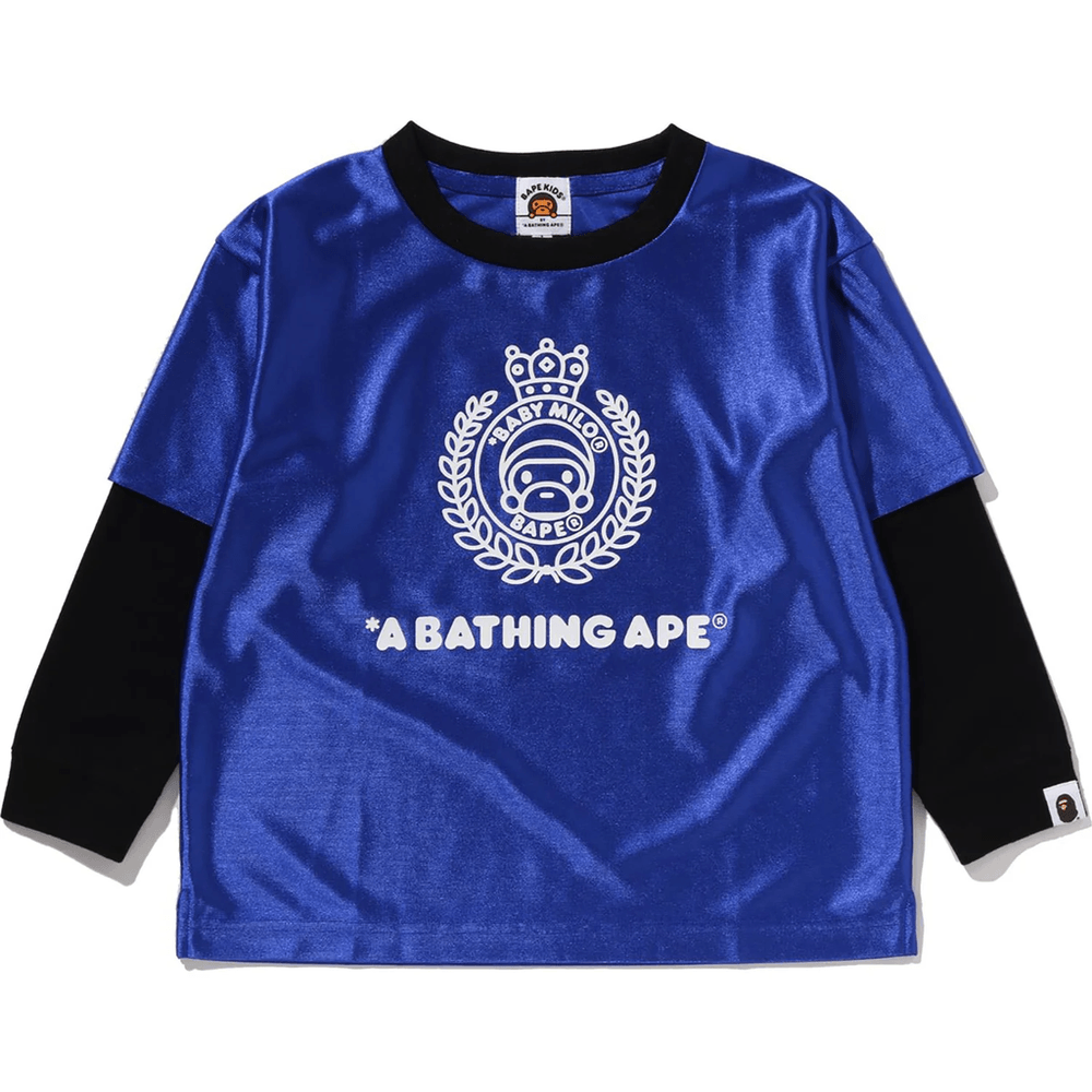 Bape Baby Milo T-shirt Z Długim Rękawem Dla Dzieci, Luźny Krój, Niebieski