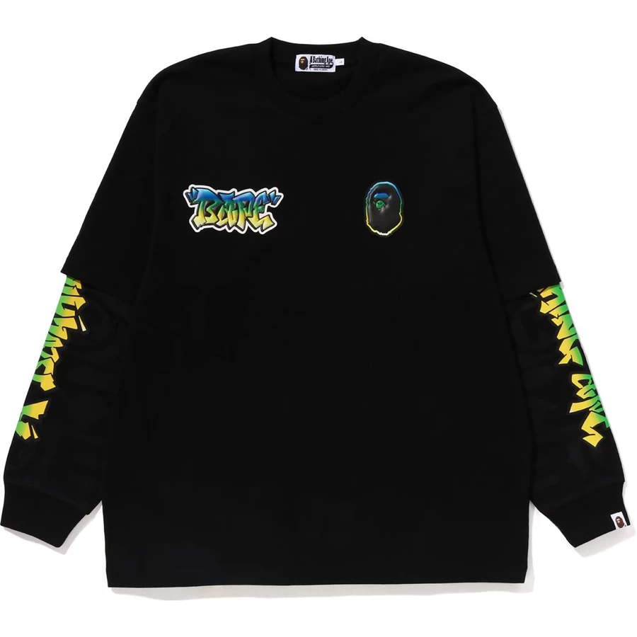 Bape Lux Sport Mönster Oversized Dubbel Långärmad T-shirt Herr