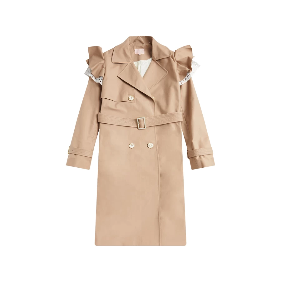 Bape BAPY RUFFLE LACE-TRIMMED TRENCH COAT LADIES