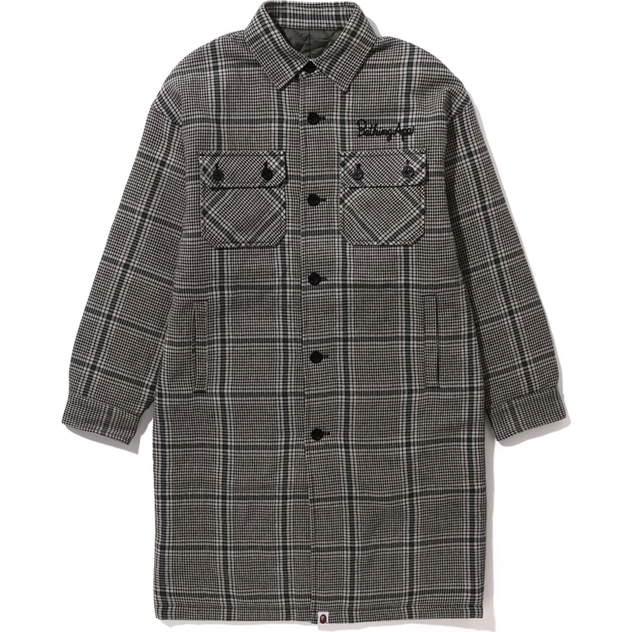 Bape BAPE EMBROIDERY LOGO CHECK LONG SHIRT COAT LADIES