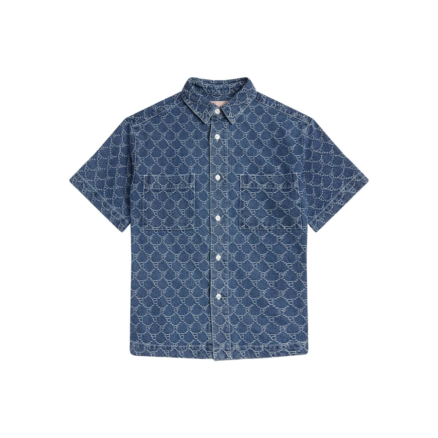 Bape BAPY LOGO MONOGRAM JACQUARD DENIM SHORT SLEEVE SHIRT LADIES