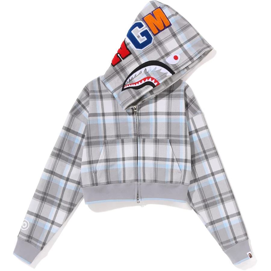 Bape BAPE CHECK CROPPED SHARK FULL ZIP HOODIE LADIES