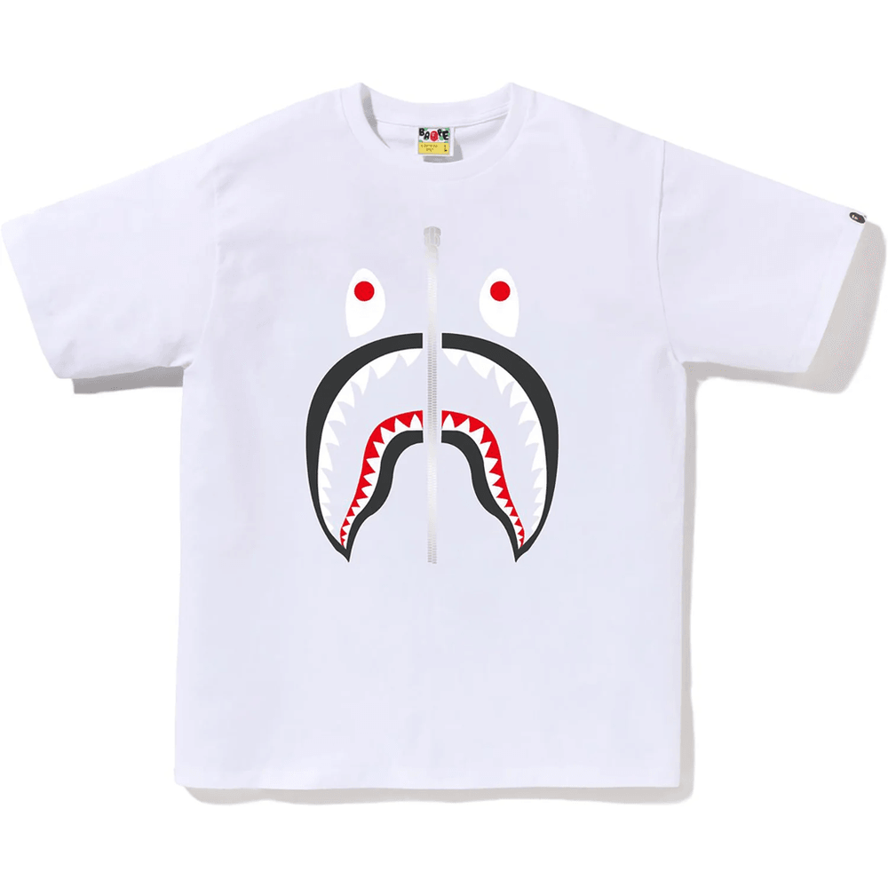 BAPE MENS COTTON SHARK HEAD T-SHIRT White